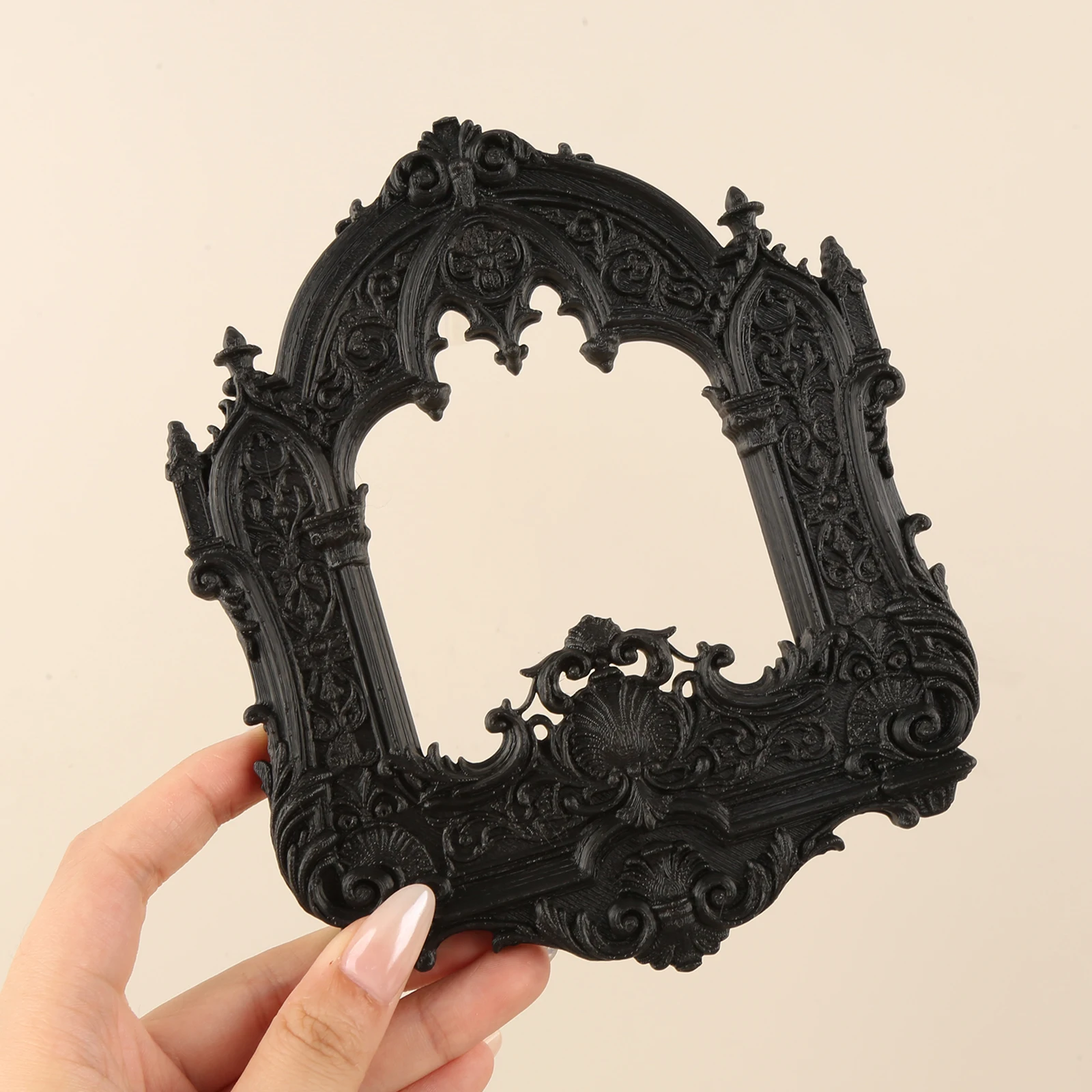 Cross-border Vintage Gothic Arch Carved Hollow Wall Frame, Matte Black Dark Tone Wall Decor for Retro Gothic Living Room Bedroom - view 2