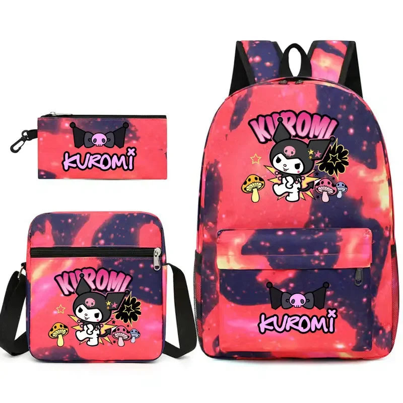 3 unids/set MINISO Kuromi mochila para niños con estampado de dibujos animados estuche para lápices de escuela primaria bolso de hombro para niño y niña mochila escolar para regalo
