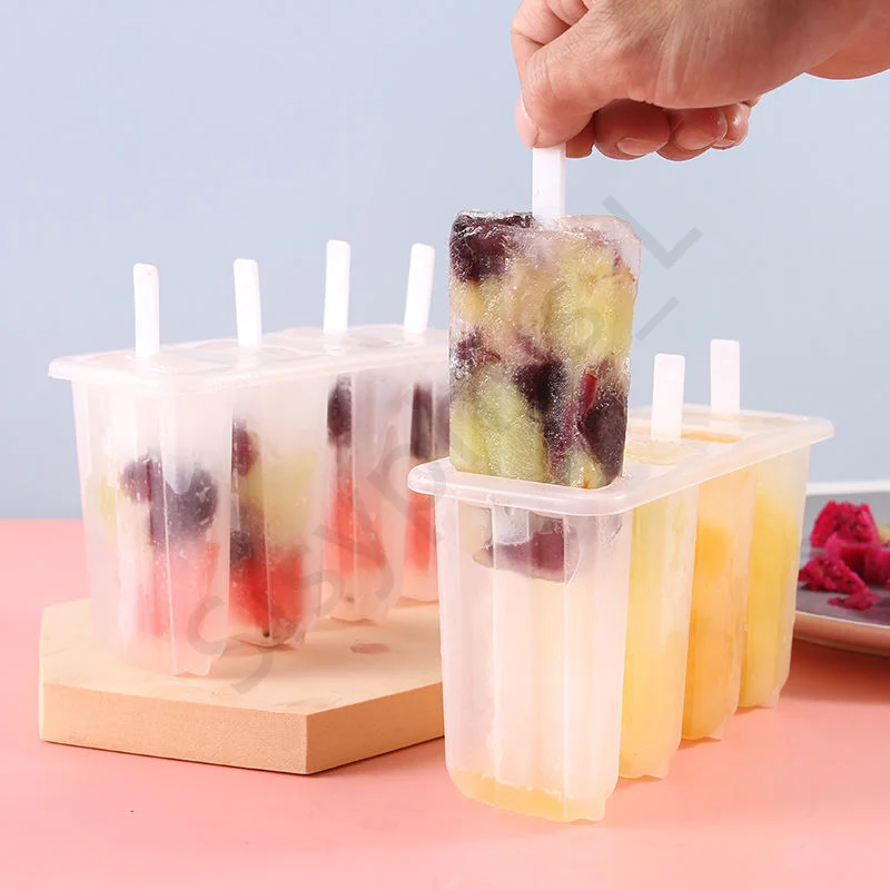 Homemade Ice Cream Mold 4 Link Popsicle Maker With Lid Reusable Frozen Popsicle Mold Mung Bean Ice Pop Tray Kitchen Gadget