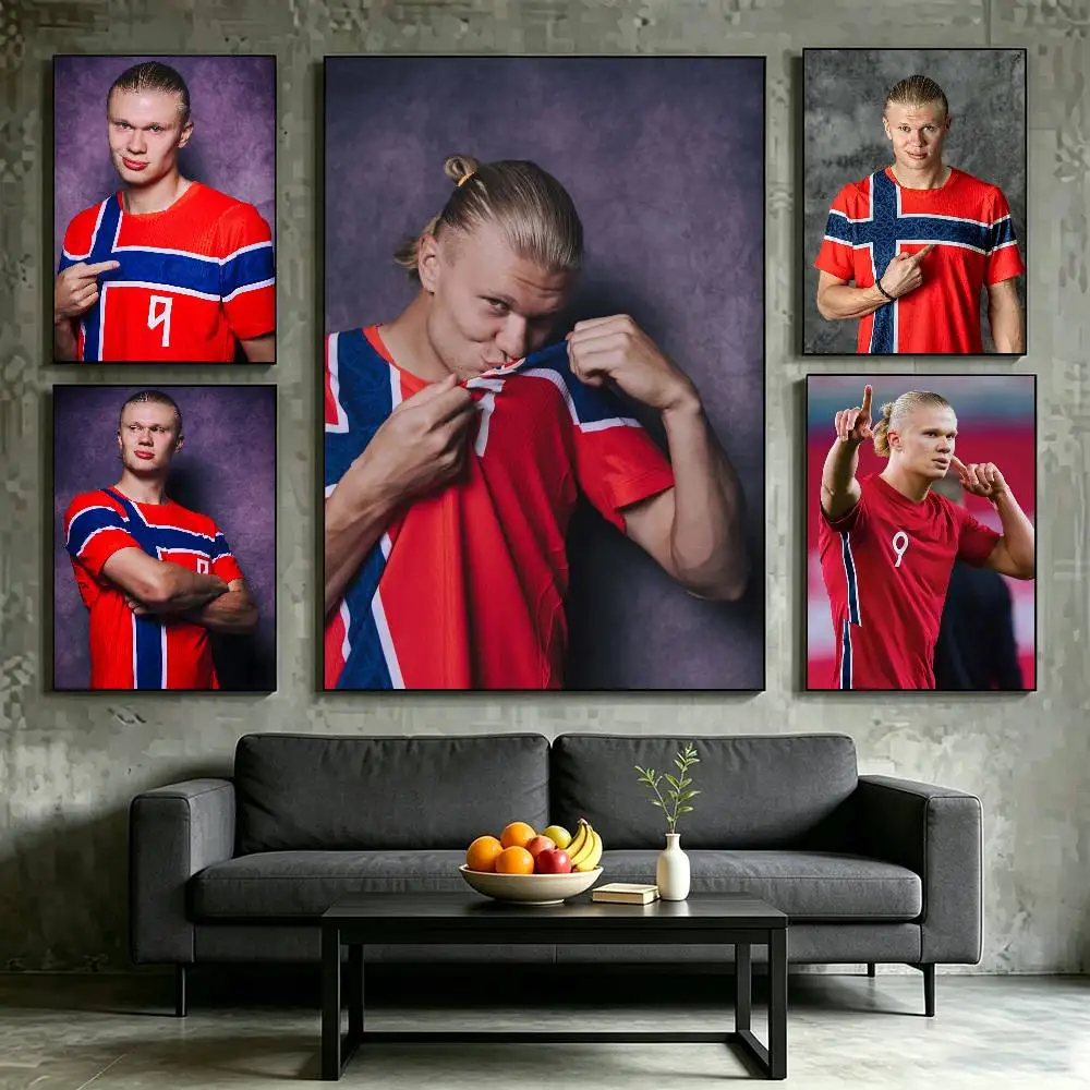superstar E-Erling Haaland Poster Waterproof Wall Art Sticker For Bar Living Room Vintage Decor High Quality Print Gift