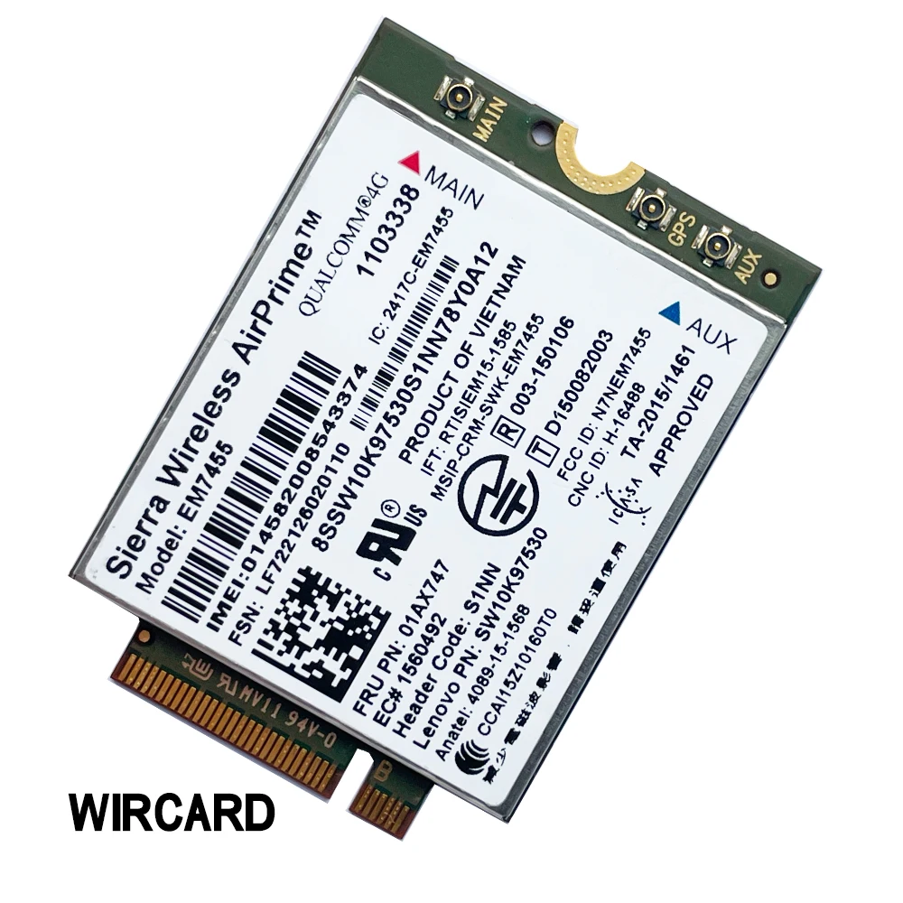 WIRCARD EM7455 FRU 01AX789 01AX747 LTE 3G 4G カード Thinkpad X1 カーボン第 5 世代 X270 T470 T470S T470P T570 L570 L470 P51 P71