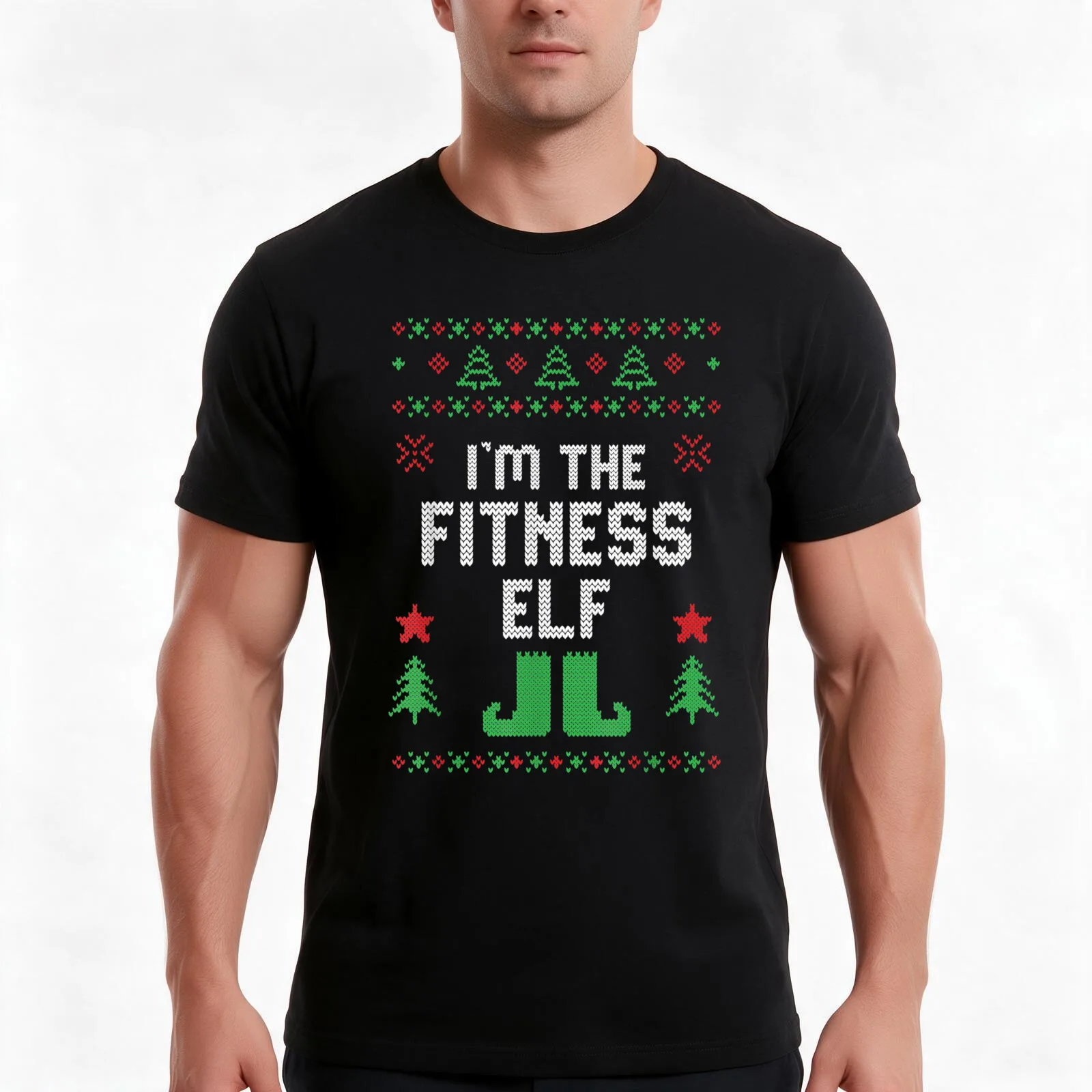 Fitness Elf Ugly Christmas Costume Matching Family Group T-Shirt, Summer Casual Cotton Tee, Oversized Streetwear Tops