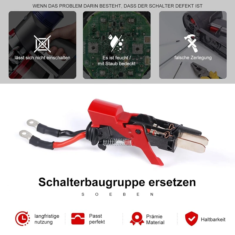 Conjunto de interruptor de JDZD-V8 para Dyson V8 SV10, accesorios para aspiradoras, piezas de repuesto de gatillo de energía, botón de interruptor rojo