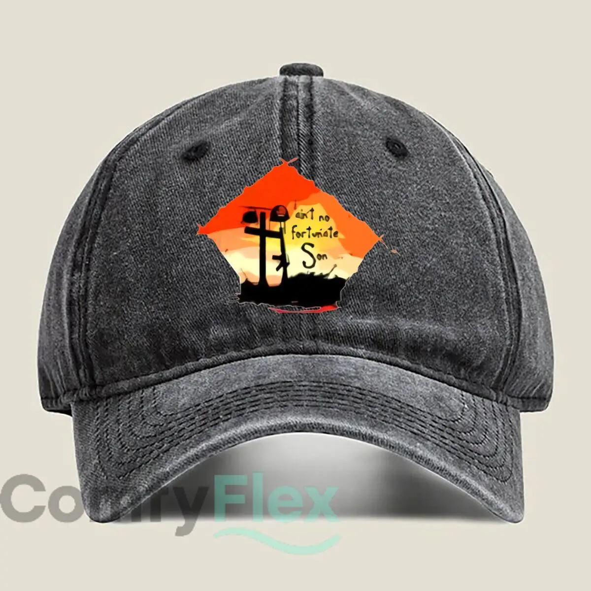 Ain't No Fortunate Son Graphic Unisex Washed Baseball Cap Distressed Denim Hats Classic Outdoor Run