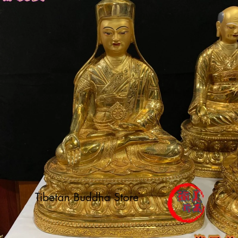 Sakya Five Ancestors 10-Inch Pure Copper Full Gilt Buddha Ornament Complete Set Five Masters  High 32cm Domestic Buddha