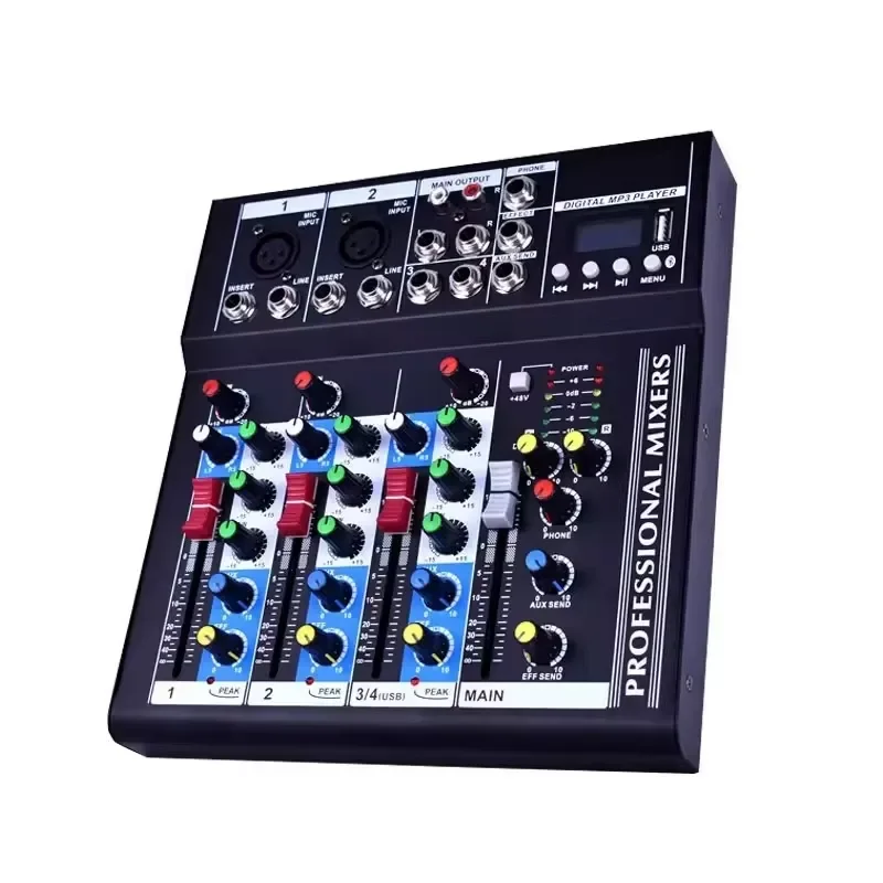 F4 Professional Small Bluetooth Mixer with Reverb Effect, Home Karaoke Stage, Performance Conference 4 Ways