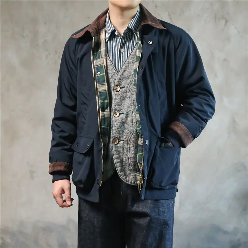 American Oil Wax Hunting Jacket Men Lapel Vintage Amekage Waterproof British Windbreaker Jacket Man Spring Autumn Winter 2025New