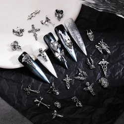 20pcs Style Mix Halloween Nail Art Charm Silver Cross Retro 3D Nail Decoration for Manicure DIY Design Metal Accessories Parts