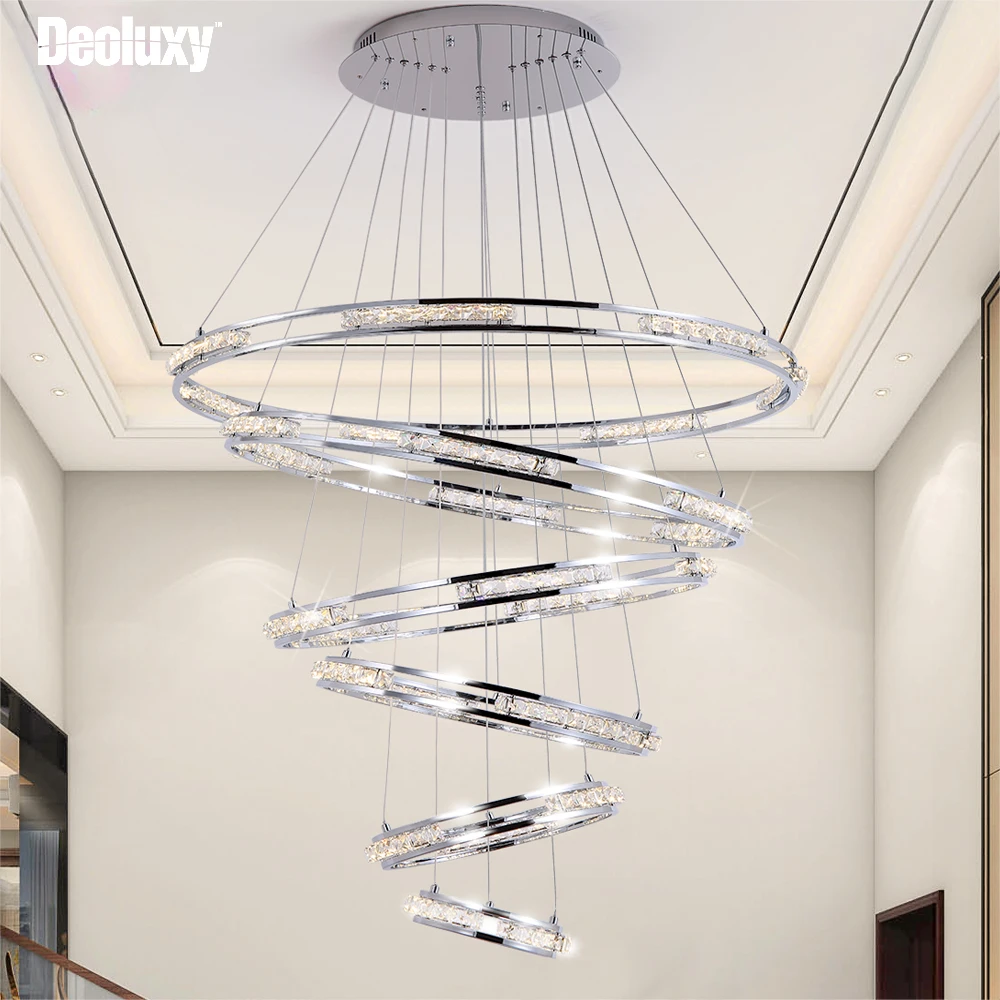 

DEOLUXY Modern led chandelier for staircase ring design crystal light with dimmable luxury home decor hanging cristal lustre