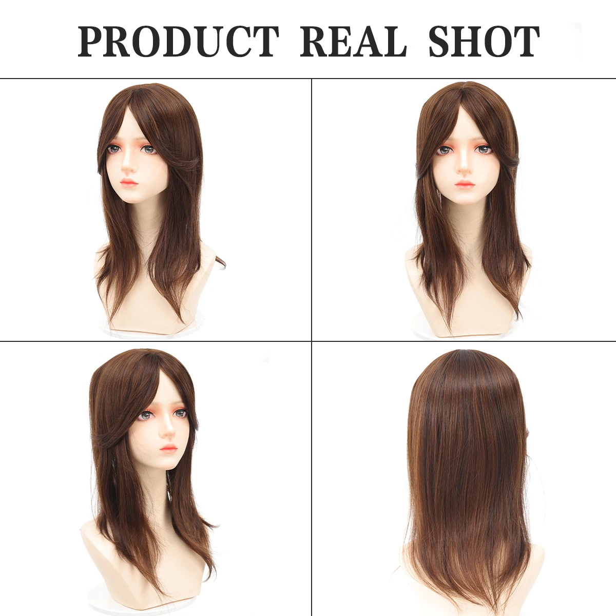 Synthetic Top Of The Head Replacement Black Wig Woman 8-character Bangs Wig Clip Hairpiece