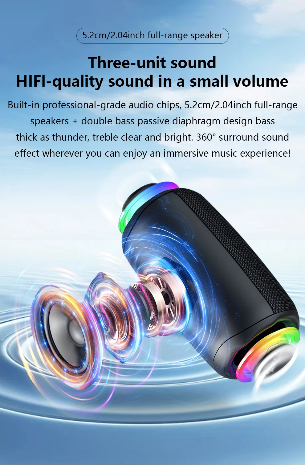ZEALOT-M2 Bluetooth-Lautsprecher 10W mit verstärktem Bass, tragbarer Outdoor-Wireless-Lautsprecher, wasserdichter Lautsprecher, Bluetooth 5.4 mit 2 Mikrofonen – Detail 8