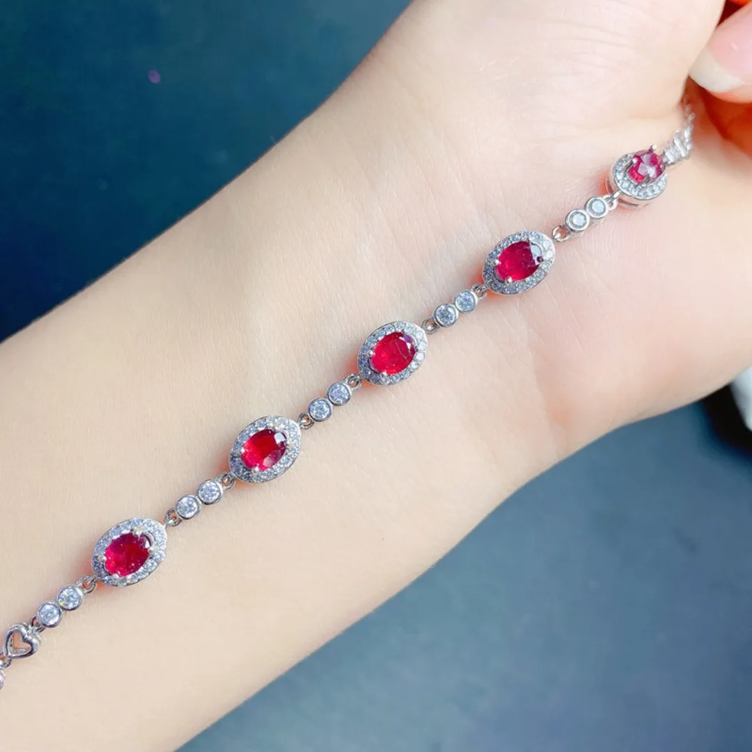 Deluxe Natural Ruby Bracelet S925 Sterling Silver for Women Bracelet Birthday Gift Beautifully Wrapped