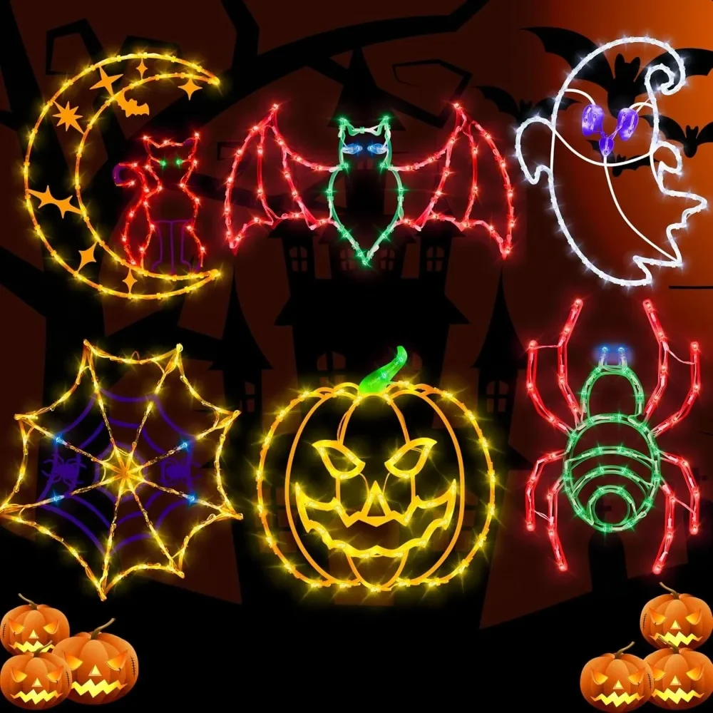 

Halloween Decorations 16" Halloween Window Silhouette Lights Decorations - 6 Pack Colour Lighted Spider Web & Pumpkin & Bats