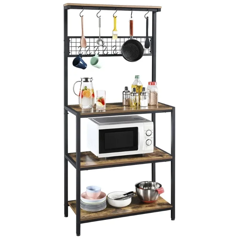 

67" H Baker's Rack with Storage Microwave Stand Kitchen Rustic Brown