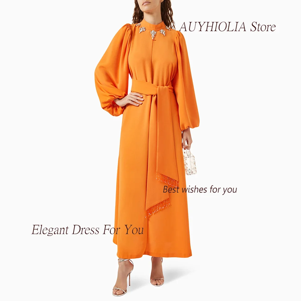 Formal Evening Dress For Sexy Women 정장원피스 Vestidos de festa Elegant Crystal Ankle-Length Crepe Orange Cocktail Prom Gown 2024