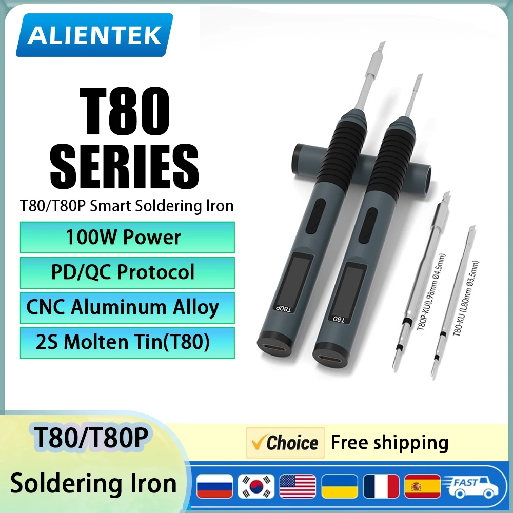 T80 Smart Soldering Iron 100W Adjustable Temperature Portable Precision welding tool Compatible C210 C245 SH02 Series Tips