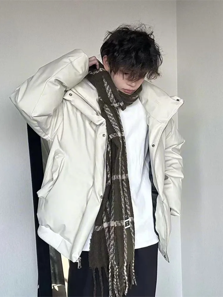 الفاخرة بو الجلود ort الرجال أسفل Jaet الخبز Sle القطن معطف الأمريكية طوق سستة إغلاق الدافئة Thiened الشتاء ملابس خارجية #4