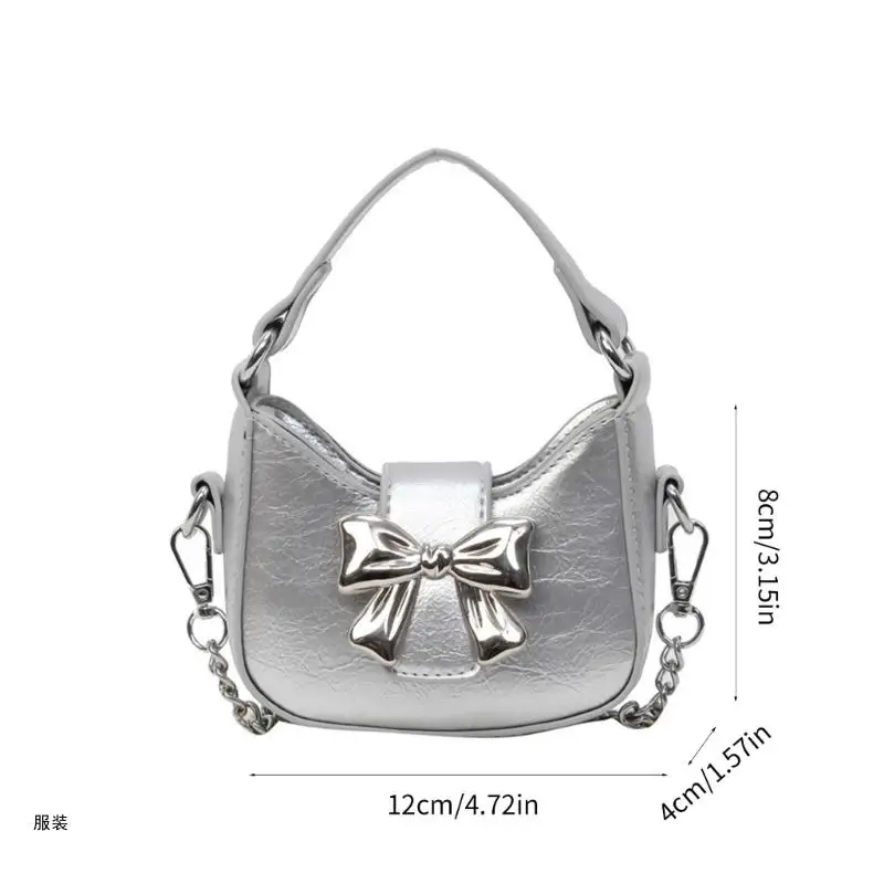 D0UD Women Bowknot Shoulder Bag Chain Strap Crossbody Bag PU Leather Bag