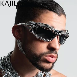 Y2K Punk Sports Twisted Sunglasses Men Women 2026 Luxury Brand Steampunk Sun Glasses Ladies Shades Vintage Retro 2000's Eyewear 