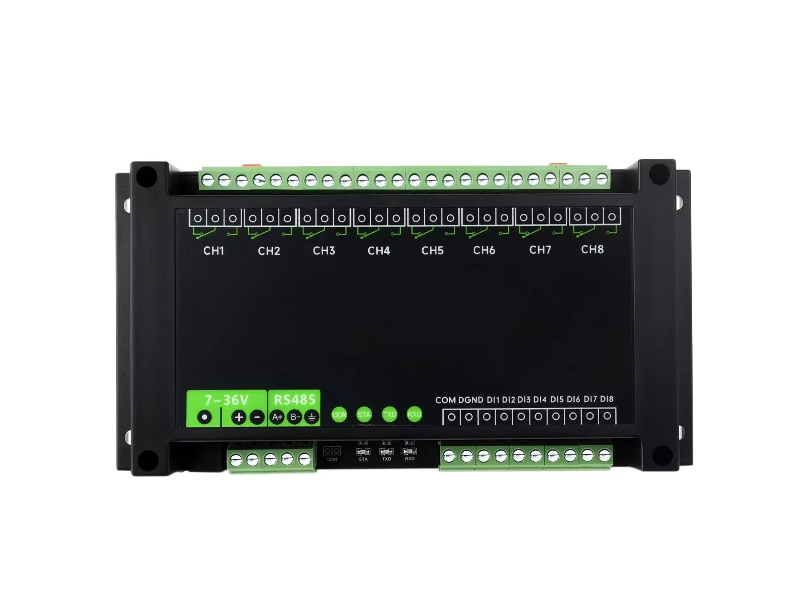 Industrial Modbus RTU 8-ch Relay Module (D) With Digital Input and RS485 Interface, Multi Isolation Protection Circuits, 7~36V