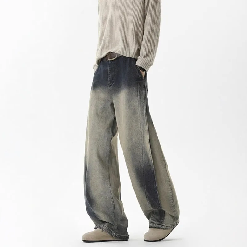 

Korean Version Jeans Retro Blue Gradient Splicing Wide Leg Pants Wide Jeans For Men Straight Leg Jeans Casual Pants