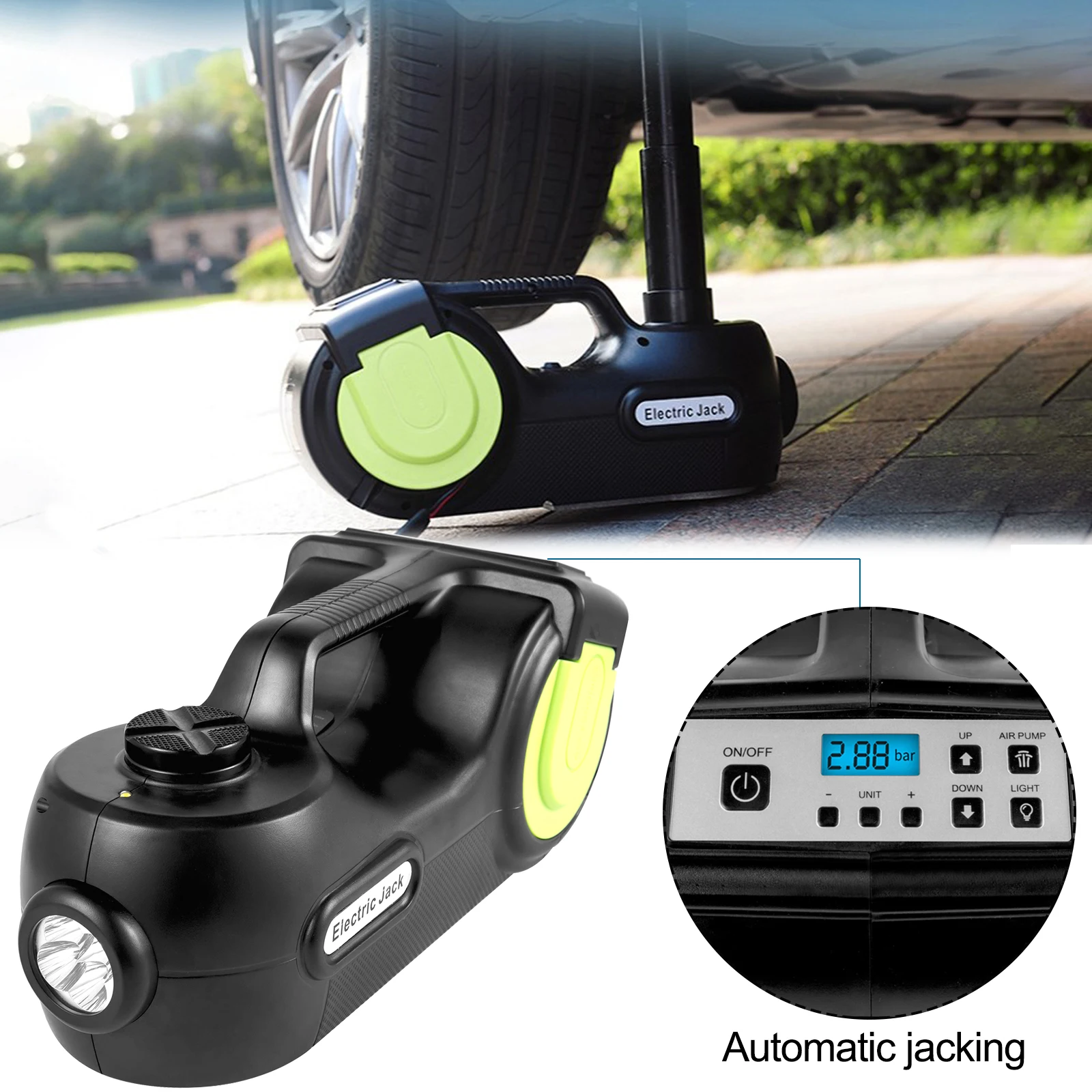 SucceBuy 5T 12V Electric Car Jack Kit + Impact Wrench LED Light Portable Hydraulic Jack 13.5-36 CM Tire Lifting Car Repair Tool