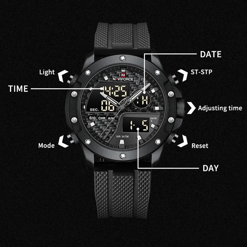 NAVIFORCE NF9221  Luxury Brand Men\'s Sports Watches LED Digital Clock Male Military Chronograph Quartz Wristwatch