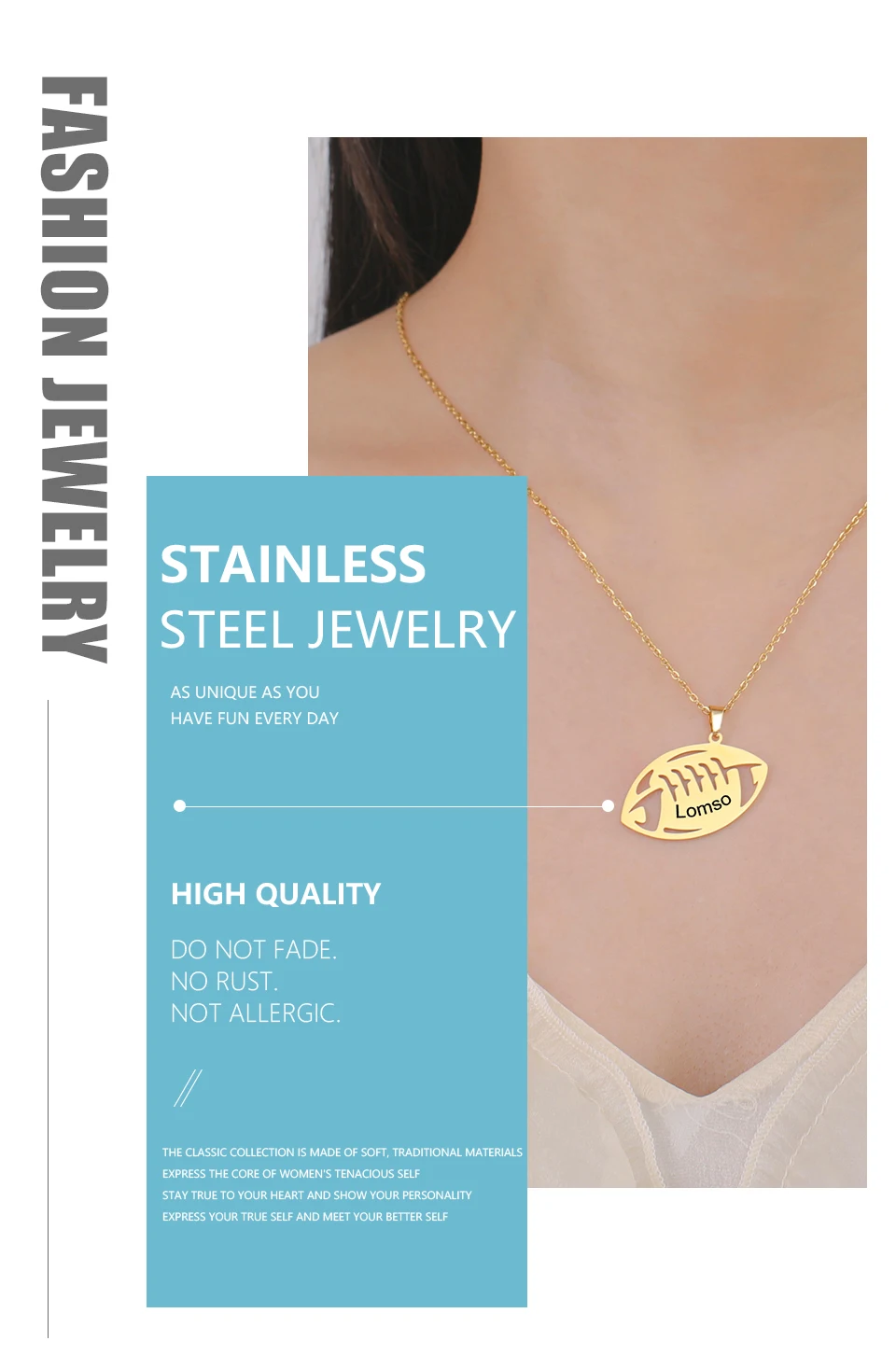 Lemegeton Benutzer definierte Name Rugby Halskette Edelstahl Schmuck Männer Frauen American Football Anhänger Neujahr Valentinstag Geschenke – Detail 4