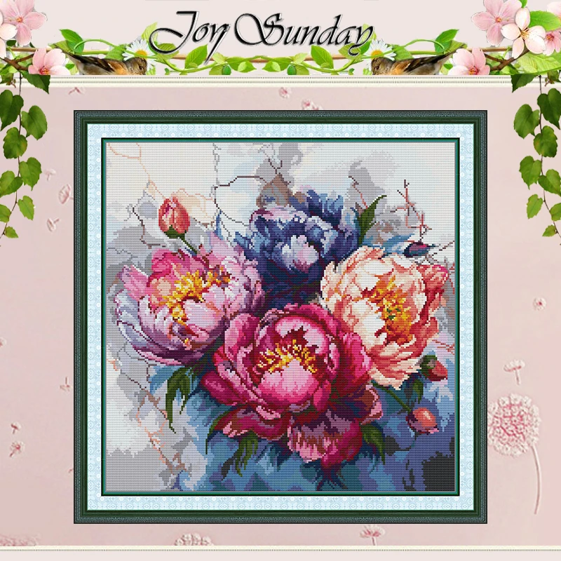 Paeonia Suffruticosa Patterns Counted Cross Stitch Set DIY 11CT 14CT 16CT Stamped DMC Cross-stitch Kit Embroidery Needlework