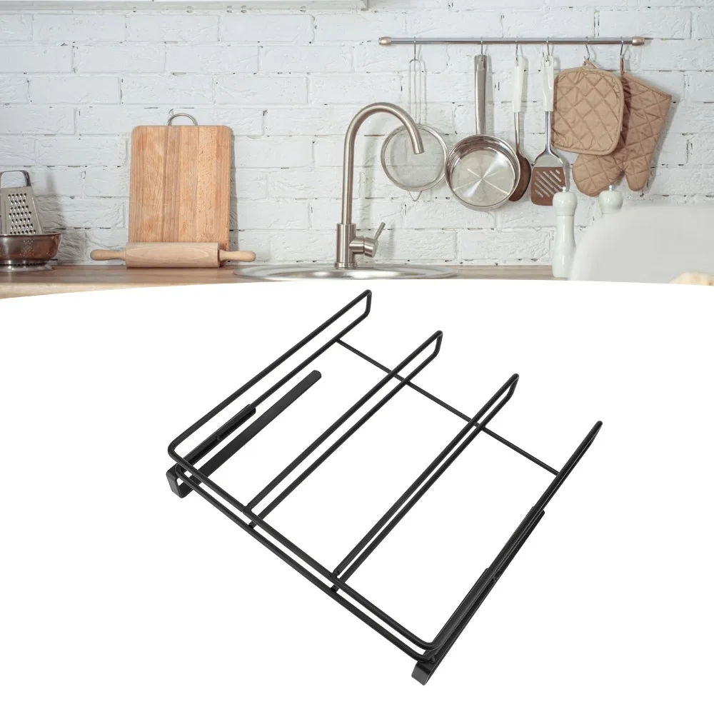 Carbon Steel Under Cabinet Rack One-Layer Design 9.8×9.8×2.3in Chopping Board Organizer Black Cutting Board Holder