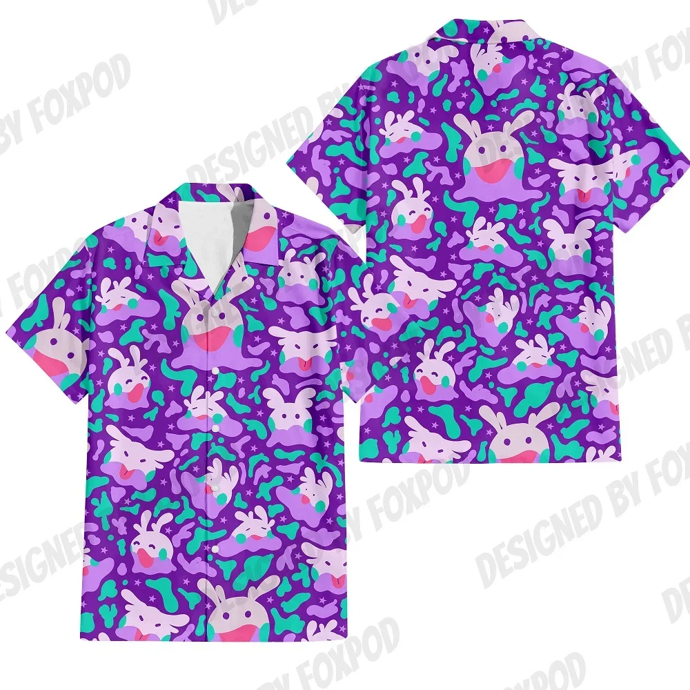 Summer Anime Style Pattern Printing Cartoon Animal Oversized Hawaiian Short Sleeved Shirt For Men\'s Original Harajuku Clothes