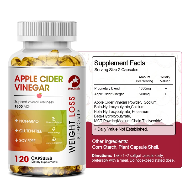 Kexinsh Apple Cider Vinegar Capsules for Detoxification, Digestion, Fat Burning, Appetite Control, Immunity Boost