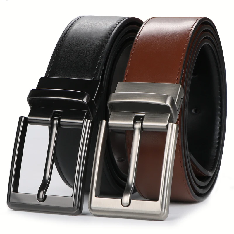 2pcs Men's Business Second Layer Cowhide Belt, Rotating Pin Buckle Casual Versatile Belt For Men, Double-sided Wear Belt.