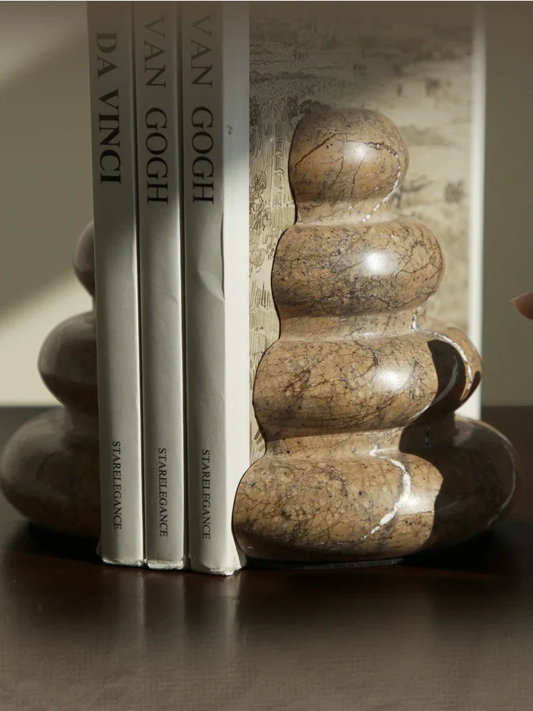 【Natural】Luxury Indian Marble Bookends for Shelves Decorative Heavy-Duty Stone Book Holders for Books CD Video Games