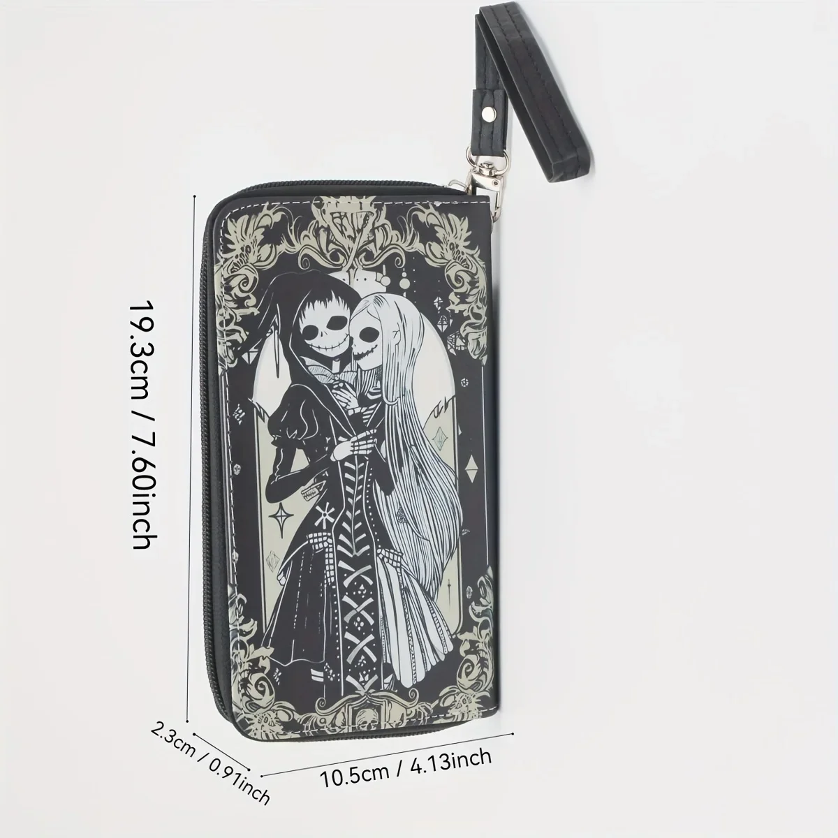 Avant-garde punk Halloween ladies gothic long wallet, vintage skull Y2K roses, women's clutch, print position random, zipper pos