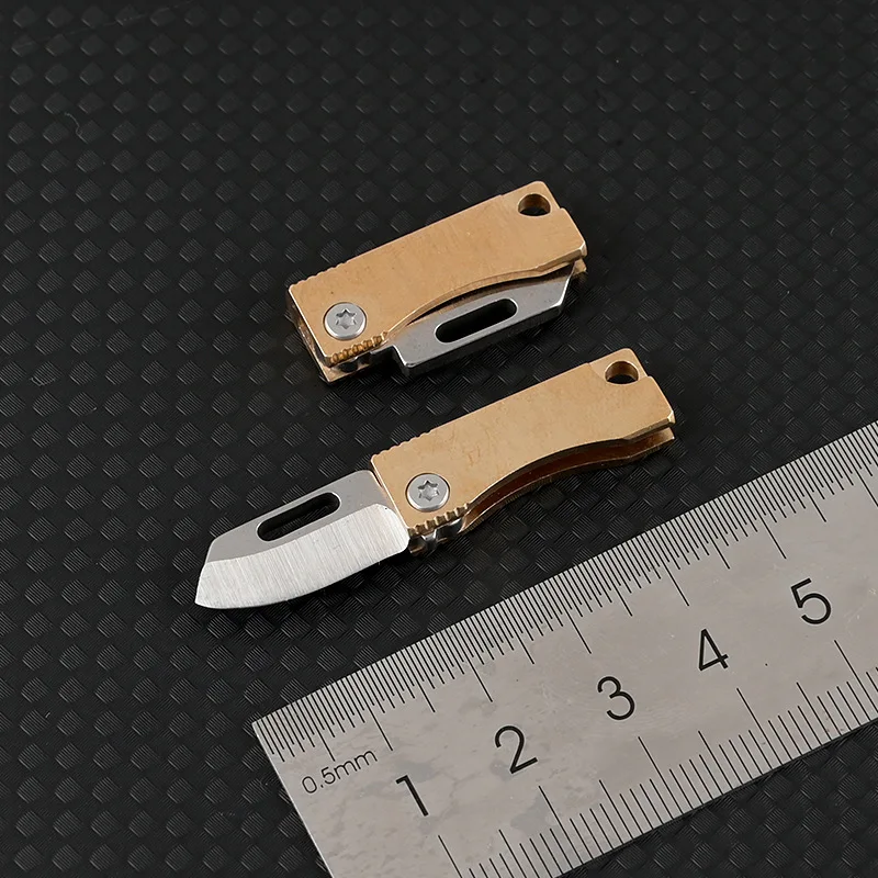 Mini Brass Folding Knife Keychain EDC Pocket Knives Carry-on Unpacking Express Package Utility Knife Outdoor Survival Tools