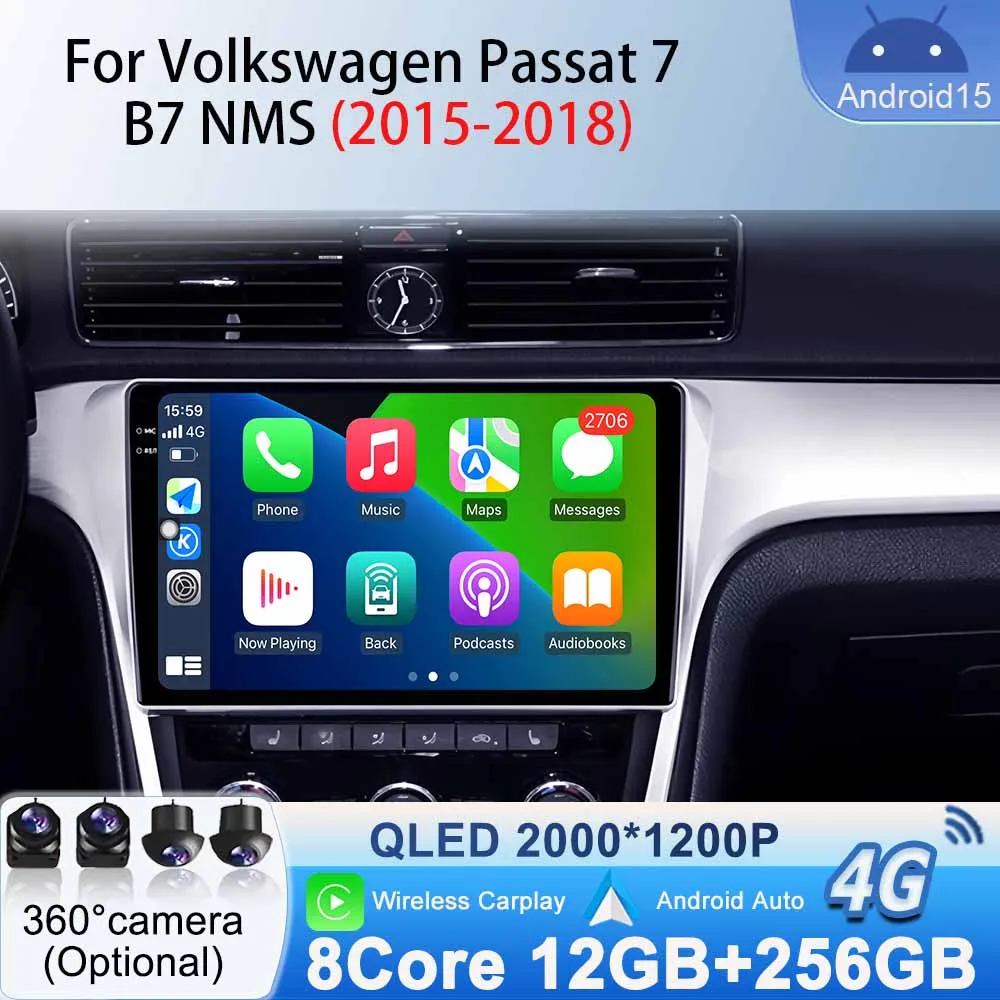 

Carplay Auto для VW Volkswagen Passat 7 B7 NMS 2015-2018 Автомобильный радиоприемник Стерео Android 15 GPS-навигация 2din Мультимедийный видеоплеер