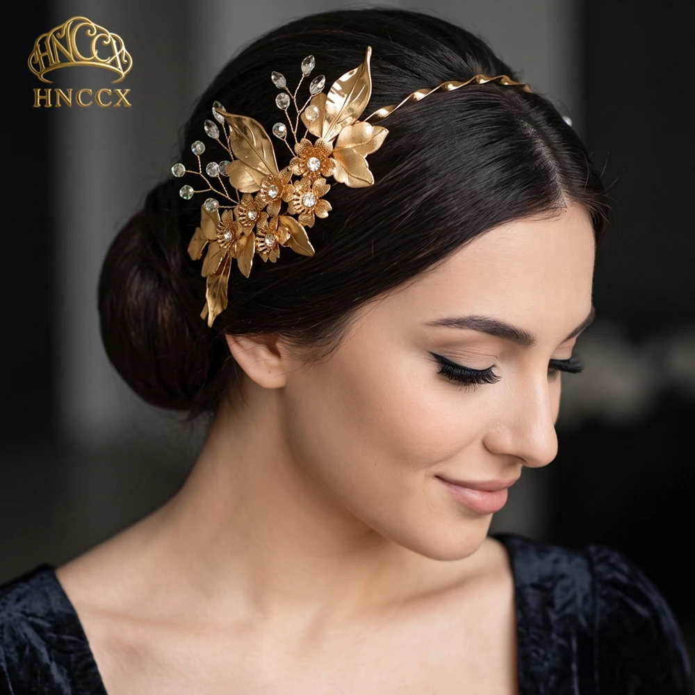 HNCCX Sparkling Alloy Flower Leaf Rhinestone Headband Handmade Bridal Headpiece Wedding Holiday Party Woman Hair AccessoryHP1043
