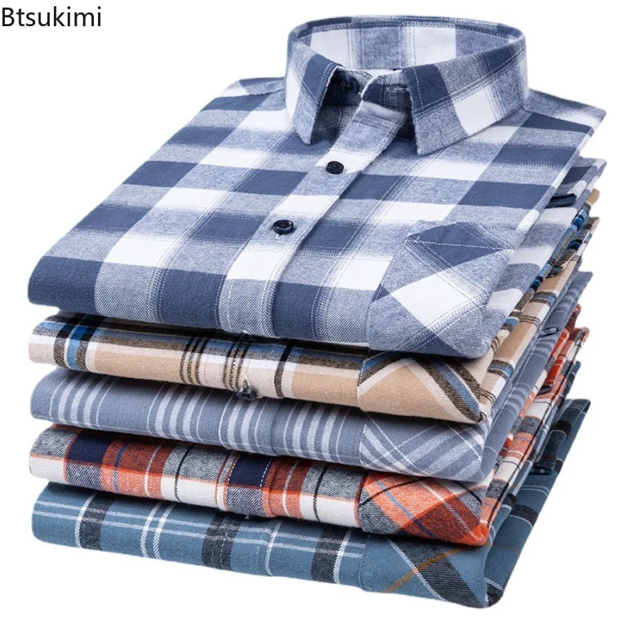 High-quality 100%Cotton Plaid Shirts for Men 2026 Fashion Slim Fit Casual Long Sleeve Shirt Jacket Comfortable Soft Men Clothing