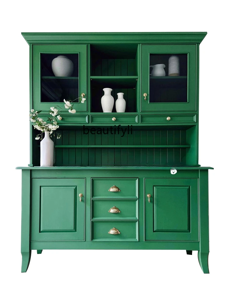 Grass Green Solid Wood Storage Multi-Functional Dining Side/Dining Room Storage Cabinet/Bookcase