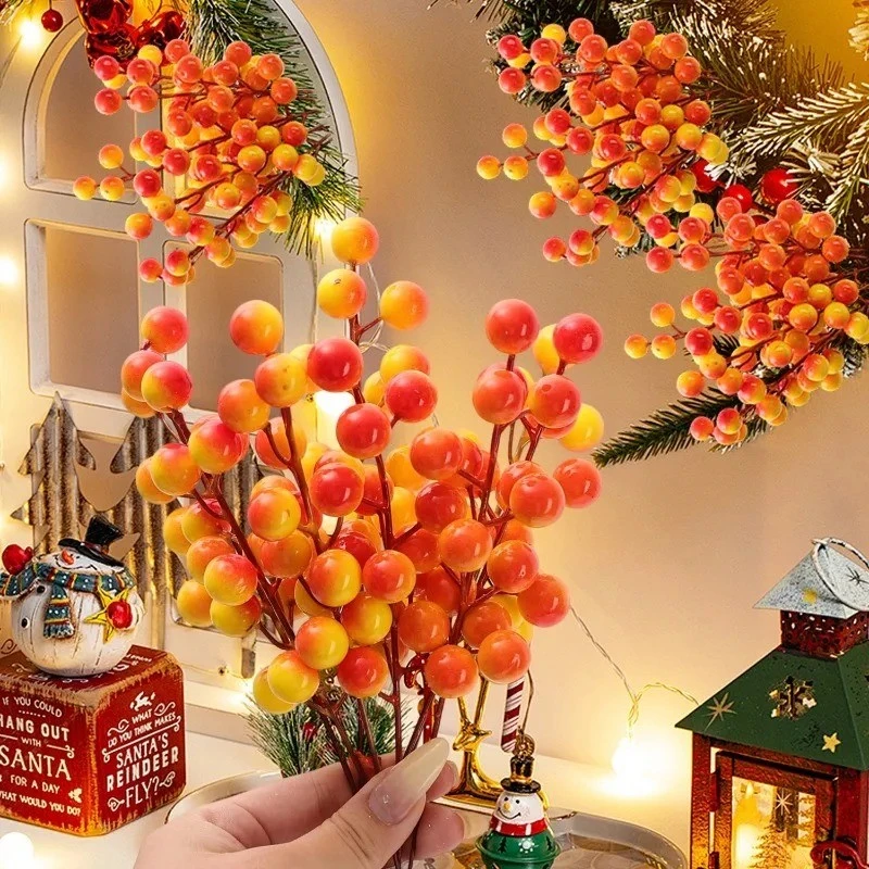 5/10 قطعة التوت الاصطناعي ينبع Oange الذهب والفضة محاكاة عيد الميلاد هولي بيري إكليل شجرة عيد الميلاد حفلة المنزل الجدول حلية