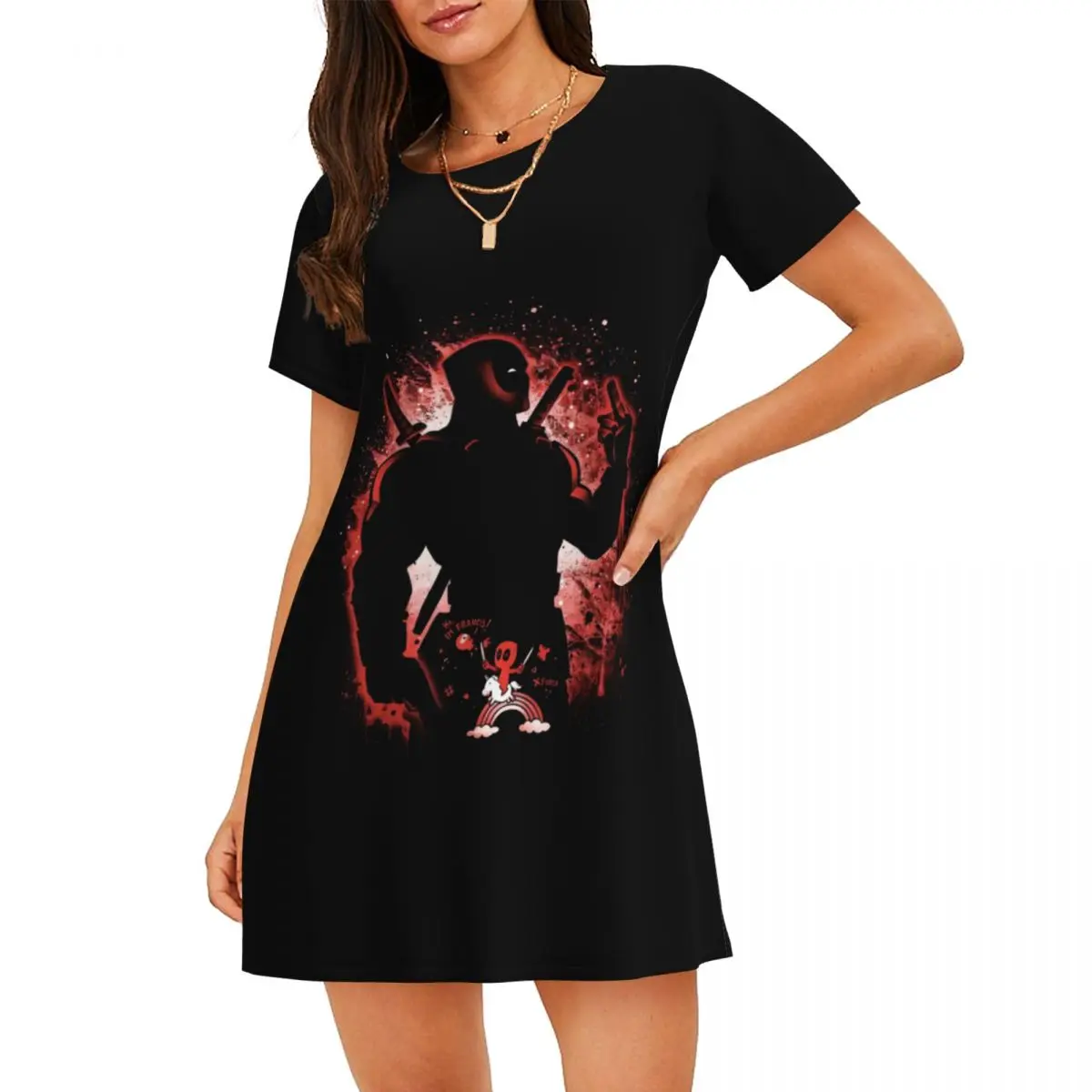 

Custom Deadpool Short Sleeves Women Nightdress For Sleeping Womens Nightgown Comics Book Dress Sleep Dress