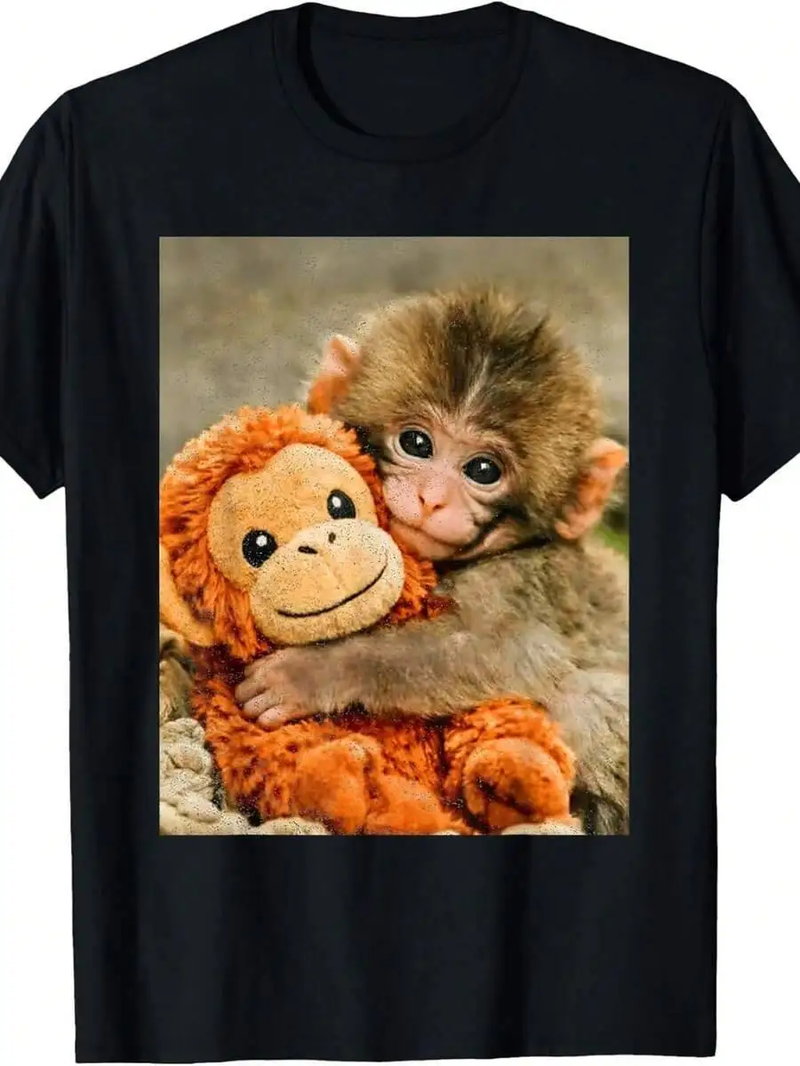Punch Cute Baby Monkey Meme T-Shirt 100% Cotton Trendy Y2K Short-Sleeve Tee-Soft, Quick-Drying, Moisture-Wicking; Ideal Sports