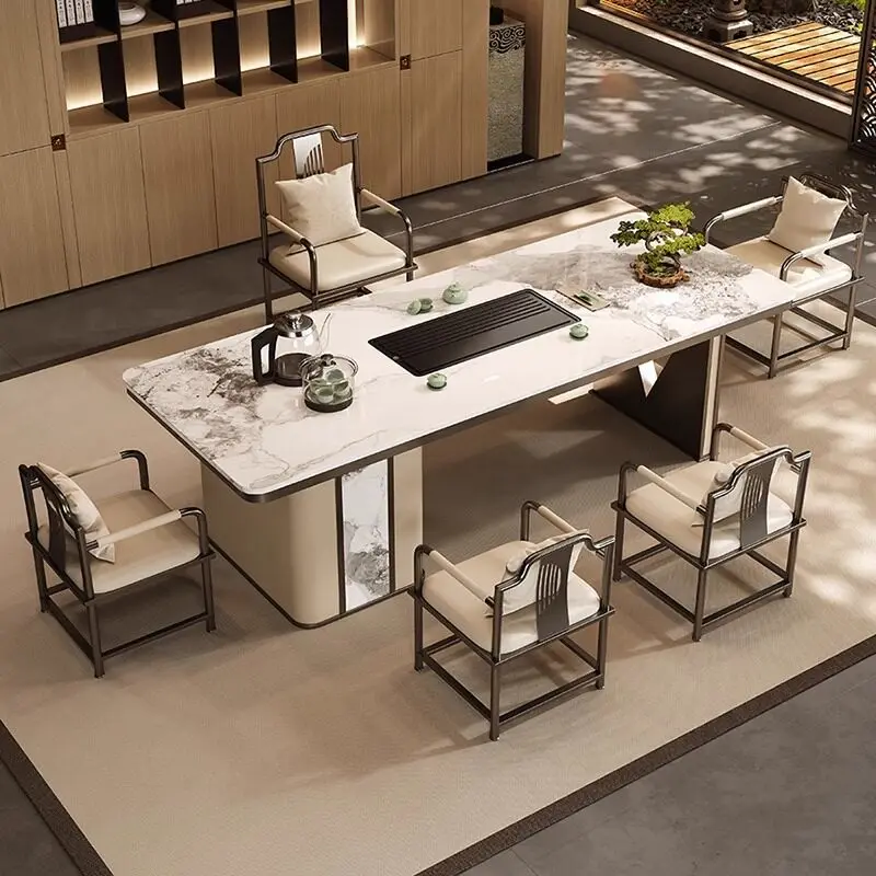 Luxury stone rock slab tea table Kung Fu tea table office tea table and chair combination