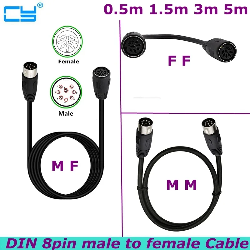 Audio and Video Signal Transmission or Connection Midi DIN 8pin male to female Extention Cable Used for Power Supply,