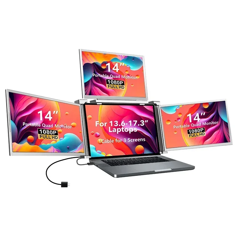 

2024 new FOPO 14 inch 1080p triple bulk lcd monitors usb c one cable laptop screen extender quad portable monitor