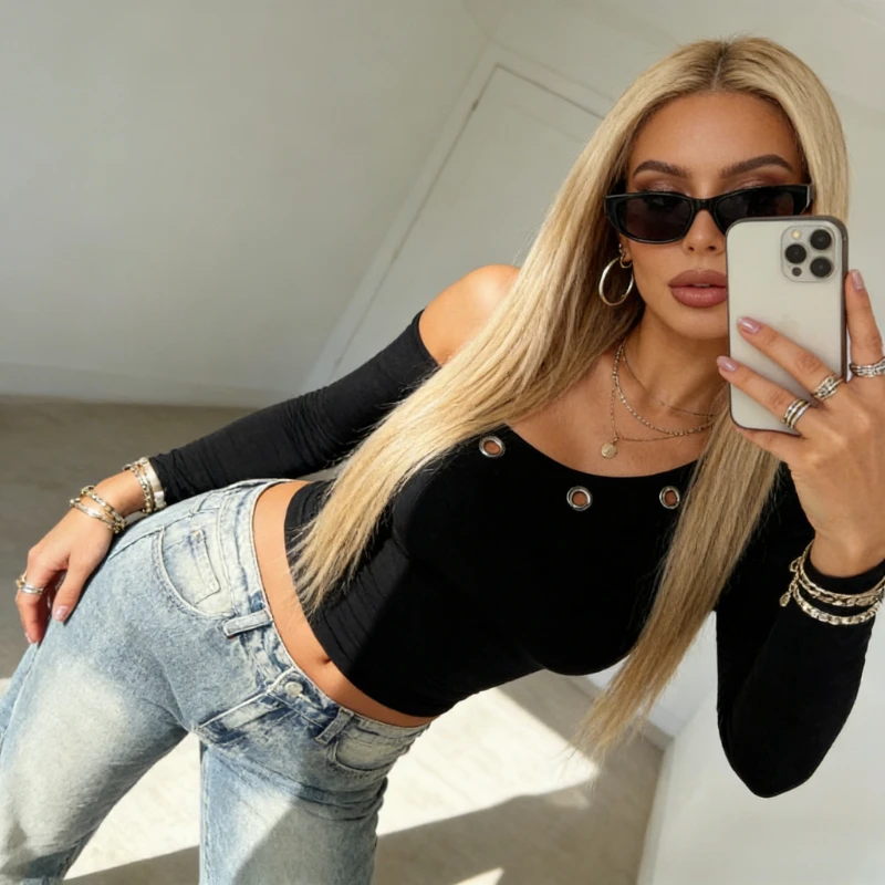 Hot Deals Korean Slim Fit Solid Color Skew Collar Off Shoulder Short T-shirt 2000s Clothes Streetwear Long Sleeve Hollowed Top