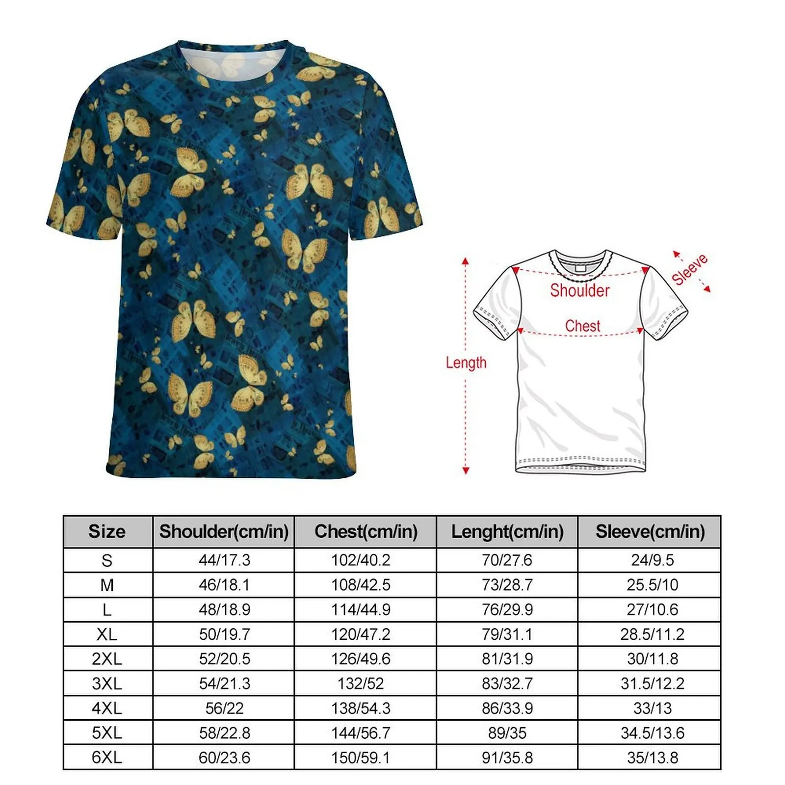 Oversized T Shirt Summer Old Newspaper T-Shirts Gold Butterflies Print Kawaii O-Neck Tshirt Man Harajuku Graphic Clothes
