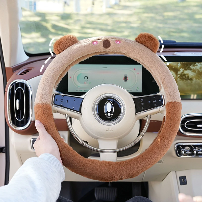 Car Steering Wheel Cover Cartoon Capybara Plush Seat Belt Decoration Accessories Comfortable Non-slip Car Steering Wheel Cover