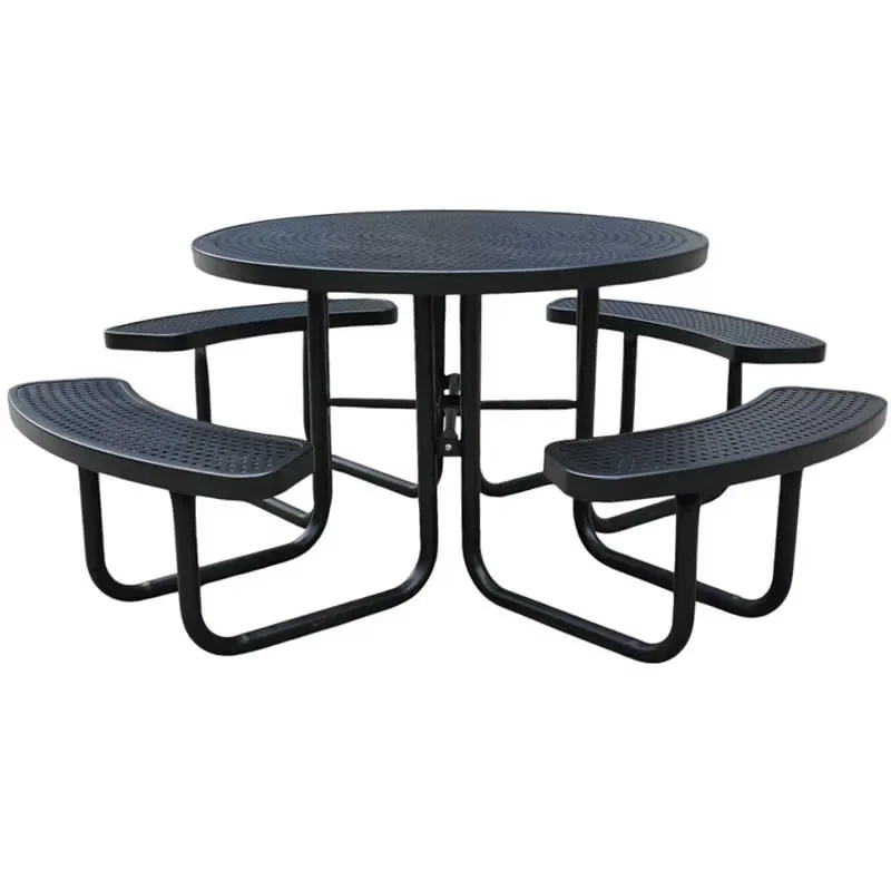 Commercial Outdoor Steel Picnic Table with Bench Park Restaurant Garden Terrace Metal Table Set with Umbrella